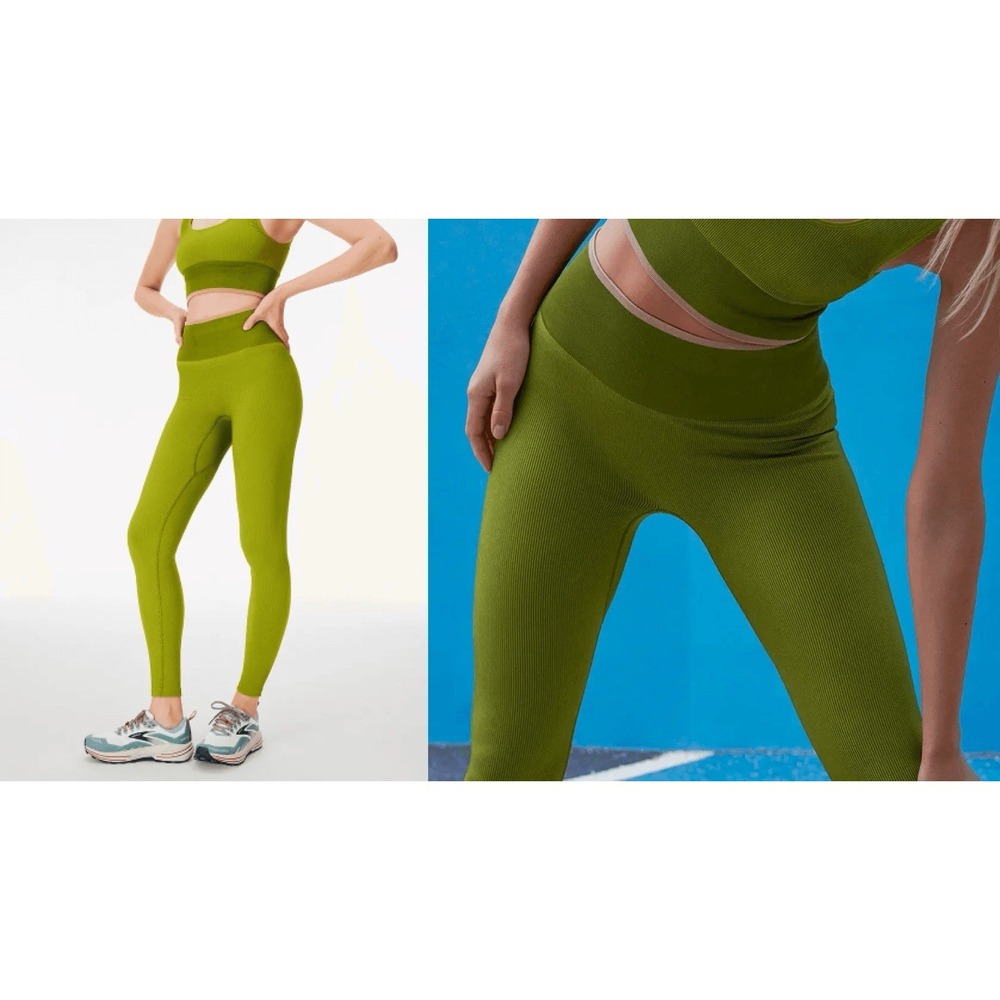 Outdoor Voices Womens SeamlessRib 7/8 Leggings Size S Chartreuse Green High Rise